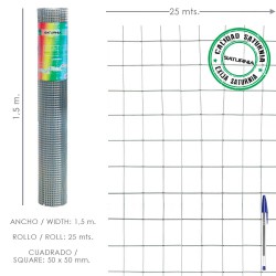 Malla Electrosoldada Galvanizada 50x50 / 2,00 / 150 cm. GA Rollo 25 metros