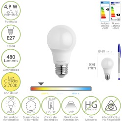 Bombilla Led Filamento Globo Mini Rosca E14. 4,5 Watt. Equivale A 40 Watt. Luz Cálida (2700º K.) 470 Lumenes.